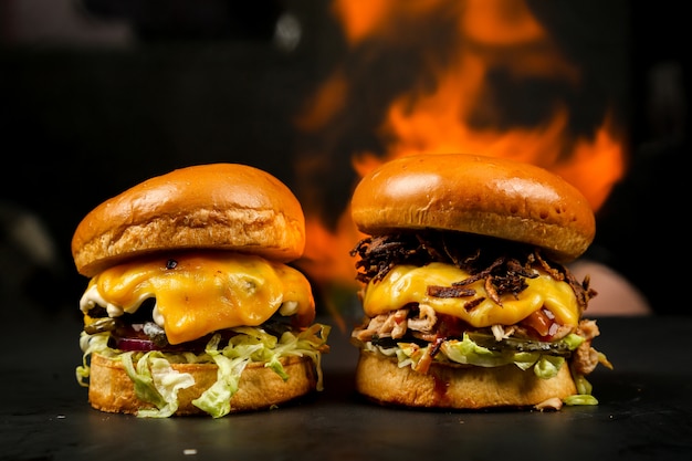 Front view burgers on a stand