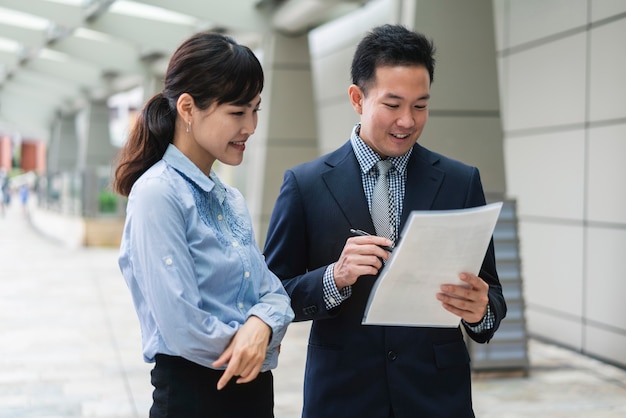 Front view of business man and woman