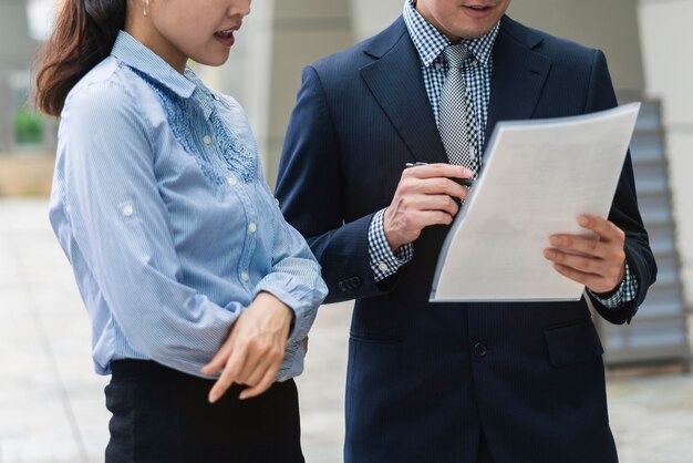 Front view of business man and woman