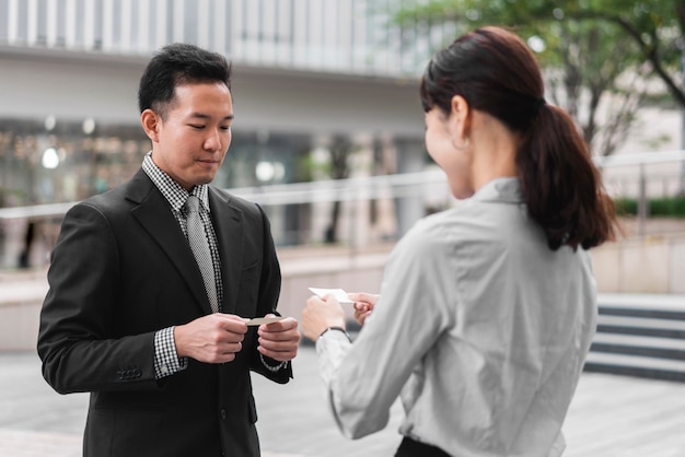 Front view of business man and woman