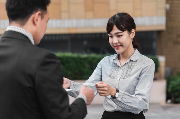 Free photo front view of business man and woman