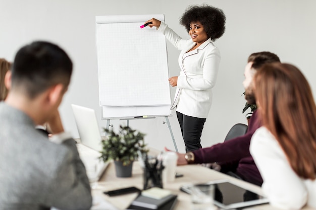 Free photo front view of business people in meeting