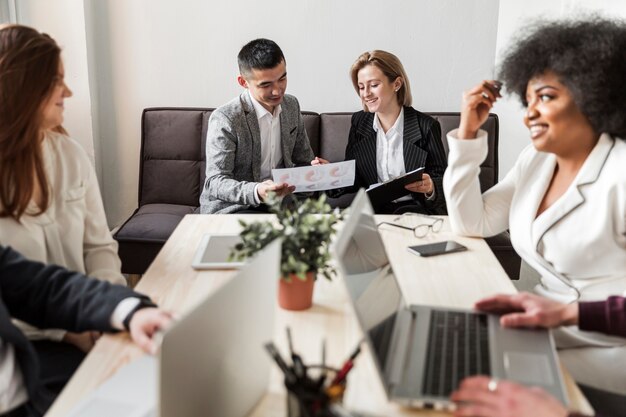 Front view of business people in meeting