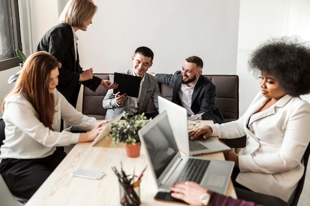 Front view of business people in meeting