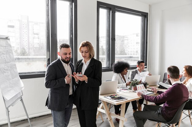 Front view of business people at office