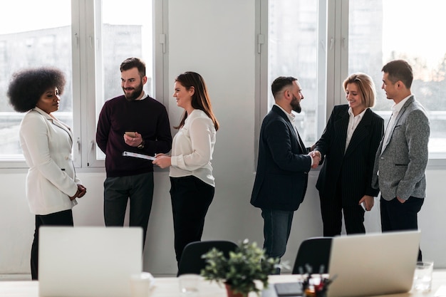 Front view of business people talking