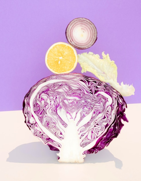 Front view of cabbage with onion