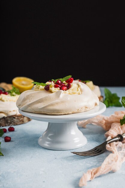 Front view of cake with pomegranate