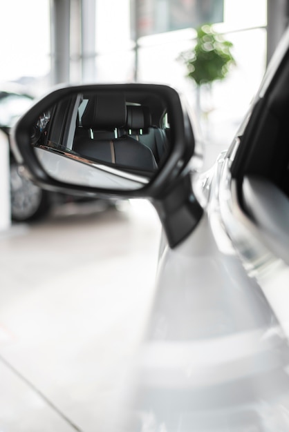 Front view car mirror close-up view