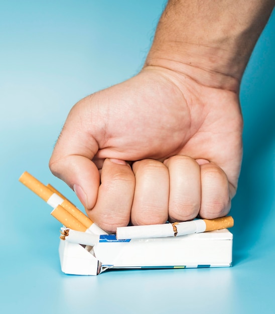 Front view of cigarette bad habit concept