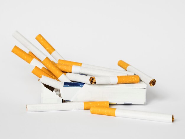 Front view of cigarette bad habit concept