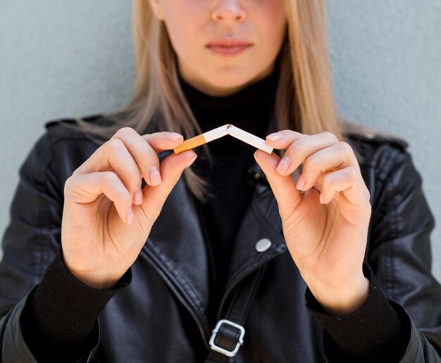 Front view of cigarette bad habit concept