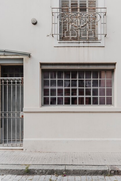 Front view of city building with window