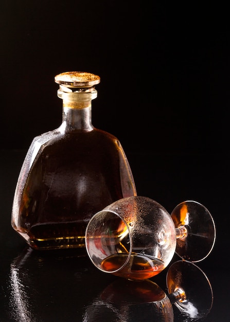 Front view cognac in horizontal glass