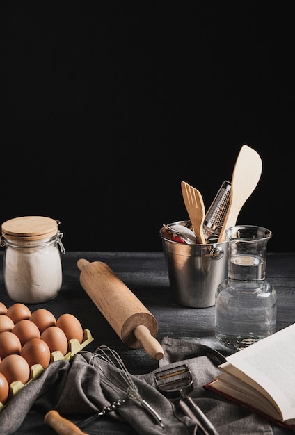 Front view collection of kitchen tools