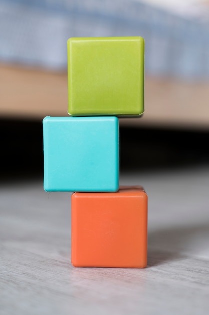 Front view of colored stacked cubes