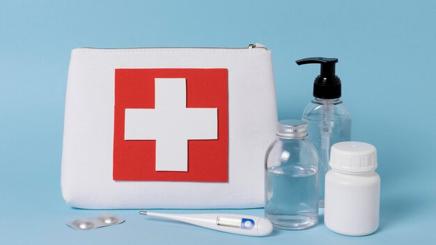 front view composition of medical still life elements