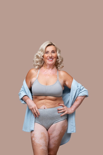 Free Photo  Front view confident old woman posing in underwear