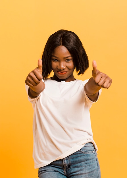 Front view confident woman in studio