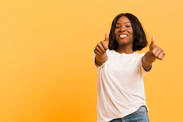 Front view confident woman in studio