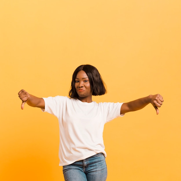 Front view confident woman in studio