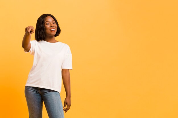 Front view confident woman in studio