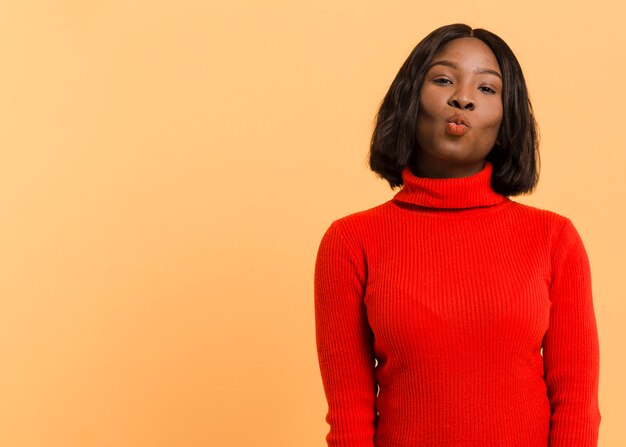 Front view confident woman in studio