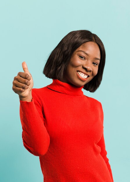 Front view confident woman in studio