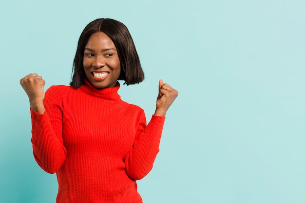 Front view confident woman in studio