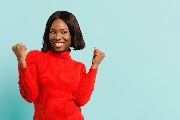 Front view confident woman in studio