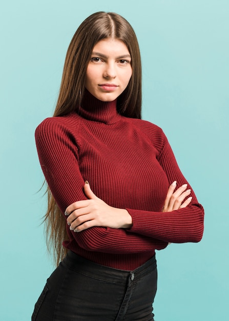 Front view confident woman in studio