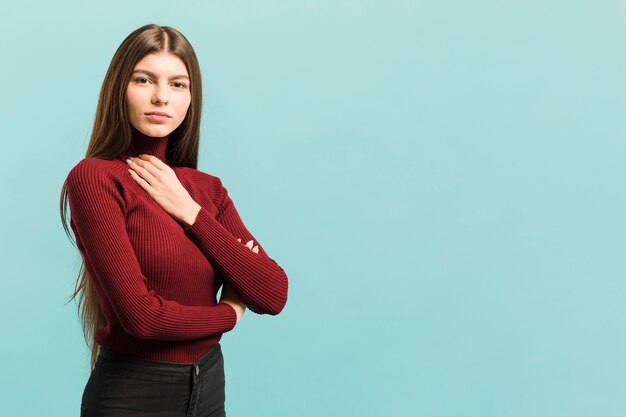 Front view confident woman in studio