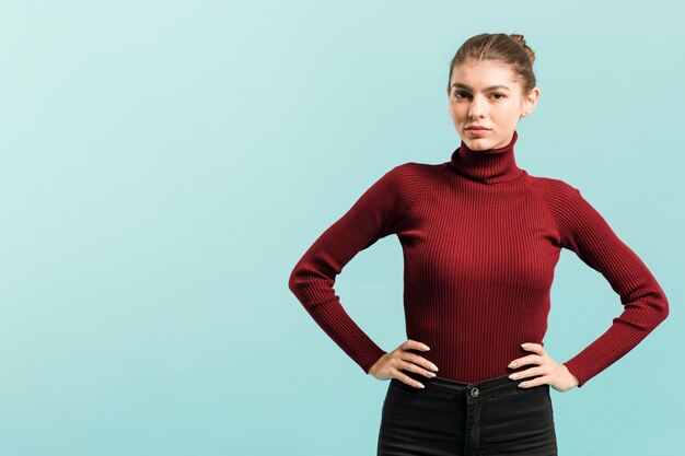 Front view confident woman in studio