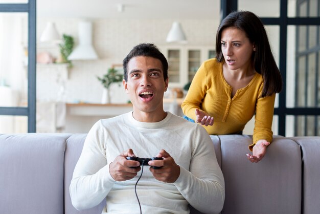 Front view of couple arguing