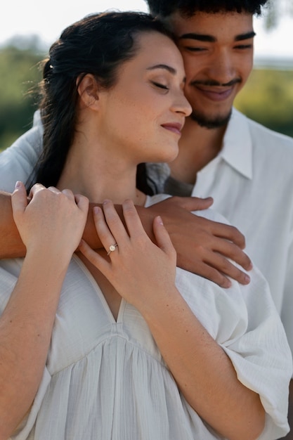 Free photo front view couple being in love