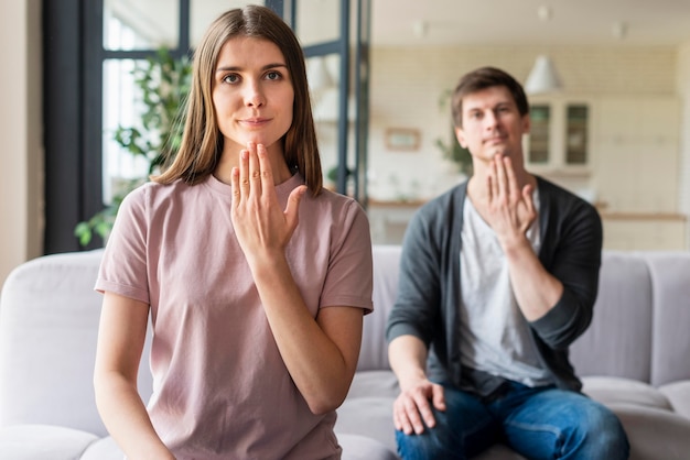 Front view of couple communicating