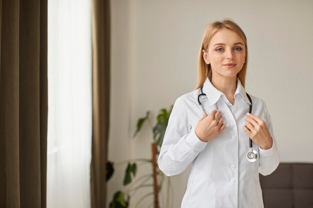 Front view of covid recovery center female doctor with stethoscope