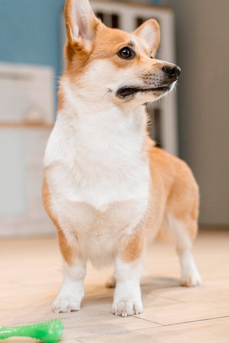 Free Photo front view of cute dog with toy