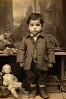 Foto gratuita vista anteriore bambino carino che posa ritratto vintage