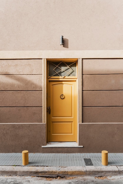 Front view of cute residential door in the city