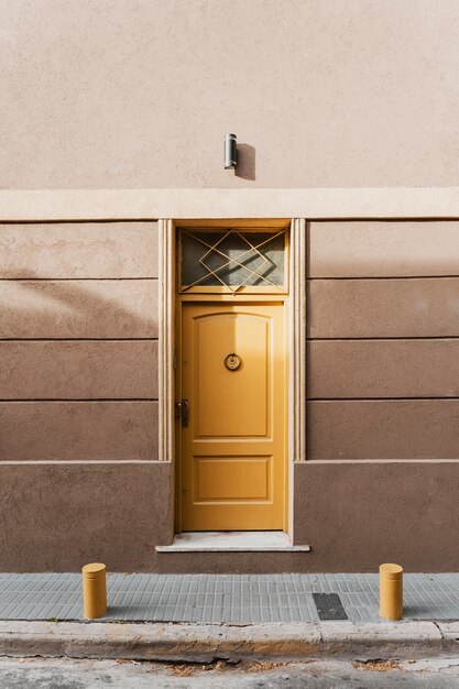 Front view of cute residential door in the city