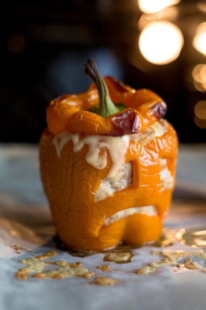 Front view of delicious baked pumpkins concept