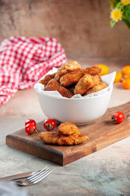 Front view delicious chicken wings inside plate on light background food horizontal sandwich meal burger color meat