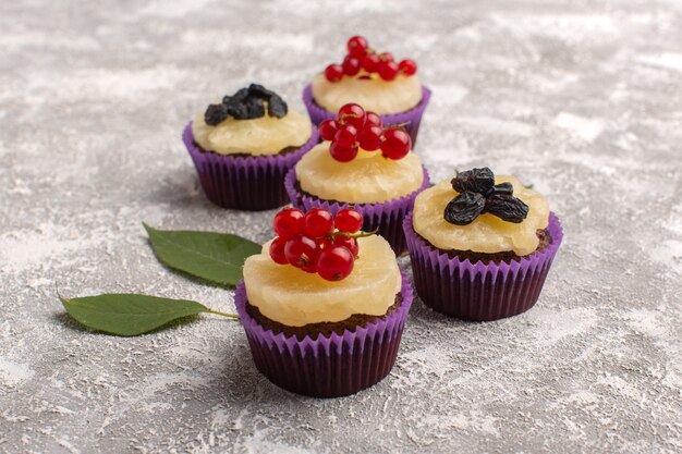 Front view of delicious chocolate brownies with cranberries and dried fruits on the bright surface