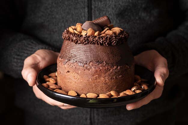Front view of delicious chocolate cake concept