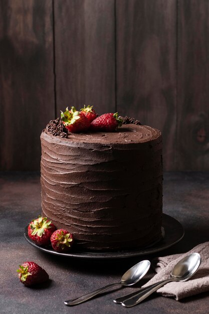 Front view of delicious chocolate cake concept