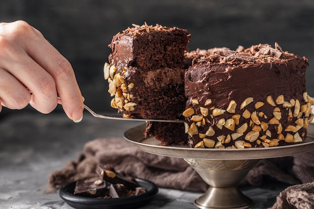 Foto gratuita vista frontale del delizioso concetto di torta al cioccolato