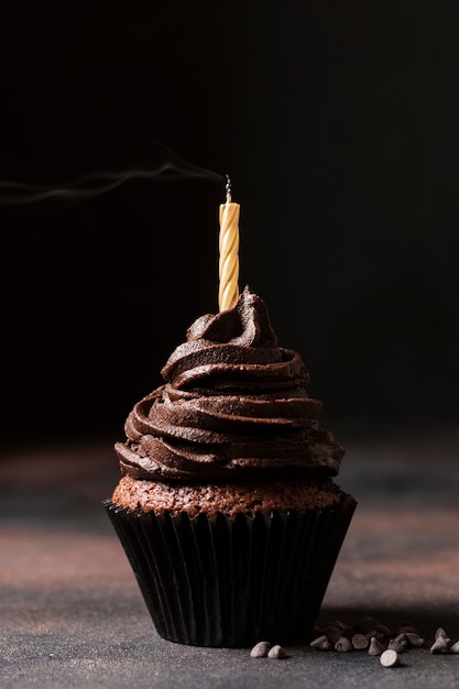 Front view of delicious chocolate cupcake