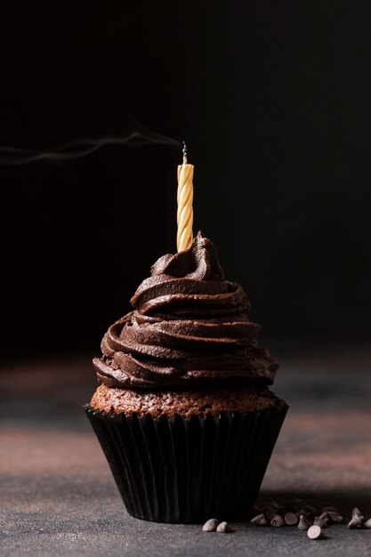 Front view of delicious chocolate cupcake