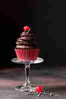 Free photo front view of delicious chocolate cupcake